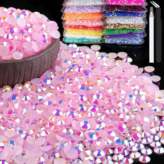 2000pcs 6mm Resin Rhinestones Bulk, Light Pink AB Flatback Round Jelly Rhinestones Bedazzling Non Hotfix Crystal Gems Large Quantity Wholesale for DIY Crafts Clothes Tumblers Face Makeup Manicure