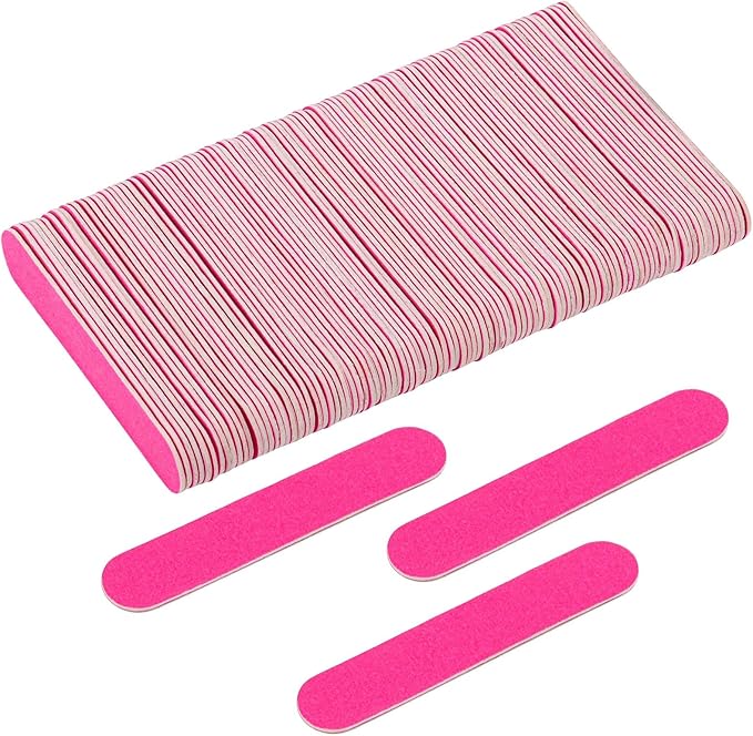 Tbestmax 100 Mini Nail File 3.4 inch Double Sided Emery Boards for Fingernail Tools 150 Grit - Pink