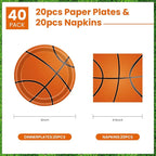 40 Pcs Basketball Plates and Napkins Party Tableware Set, Serves 20 | - Image 2