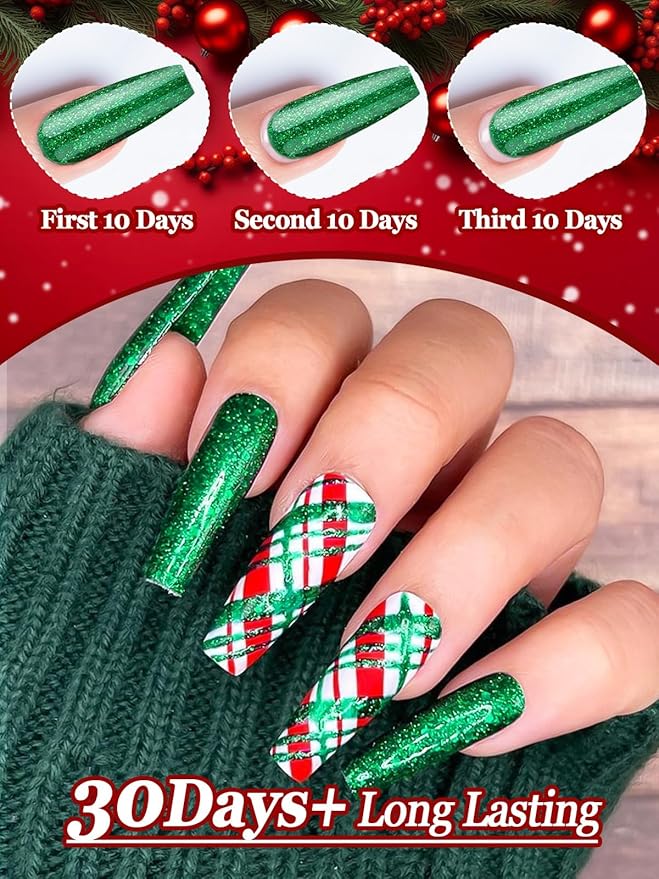 EBANKU Gel Nail Polish Kit, 12 Colors Gel Polish Kit Red Green Gel Polish Glitter Blue Silver Gel Polish Set Christmas Nail Polish Kit DIY Manicure Set For Holiday Nail Art Decoration