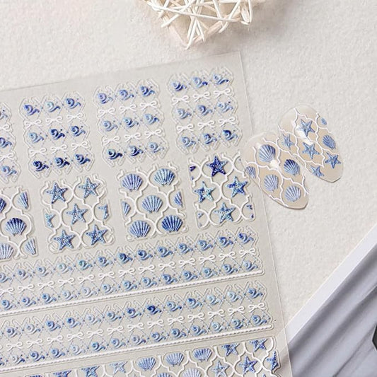Nail Stickers for Nail Art - Ocean Theme Nail Art Sticker Shell Starfish Nail Decals Self-Adhesive Nails Supply Manicure Stickers for Nails Decoration