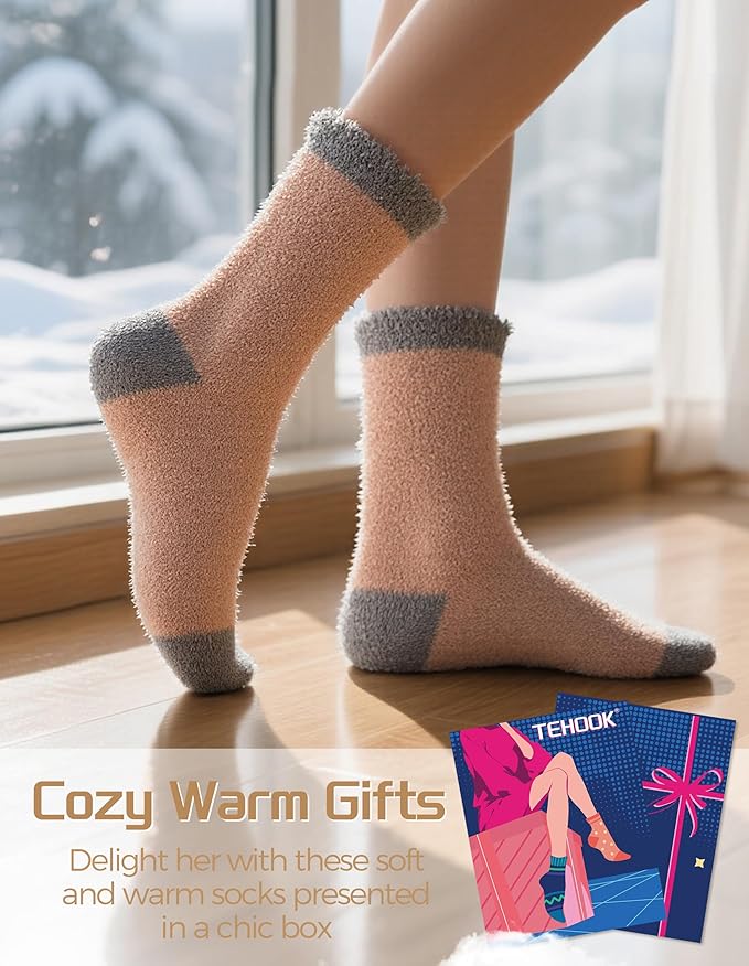 TEHOOK Warm & Cozy Gifts for Women, Stocking Stuufers, Fluffy Fuzzy Plush Sleeping Slipper Socks - Soft Warm Fabric