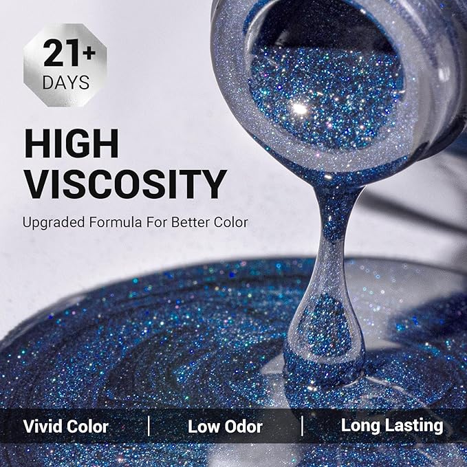 MelodySusie Blue Shimmer Gel Nail Polish,0.5fl oz Dark Blue Fine Glitter Soak Off UV LED Blue Sparkle Gel Polish Gift for Women Nail Art Manicure Salon DIY Nail Design Decoration at Home-z036