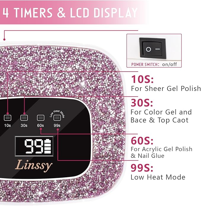 Rechargeable UV/LED Nail Lamp with Auto Sensor, Portable Cordless Gel Nail Dryer Light 4 Timings & Diamond LCD Screen, UV Light for Gel Nails at Home Salon