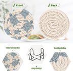 Turtle White Print Coasters for Drinks Set of 6 Absorbent Woven Drink Coaster - Image 4