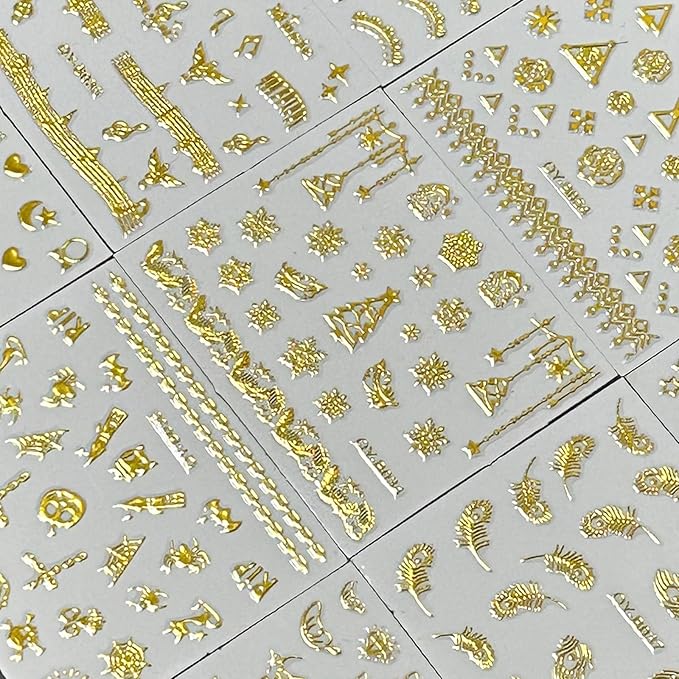 30 Sheets Gold Nail Art Stickers Gold Flower Butterfly Nail Stickers Star Line Self-Adhesive Nail Decals Acrylic Nails DIY Design Nail Supplies for Women and Girls