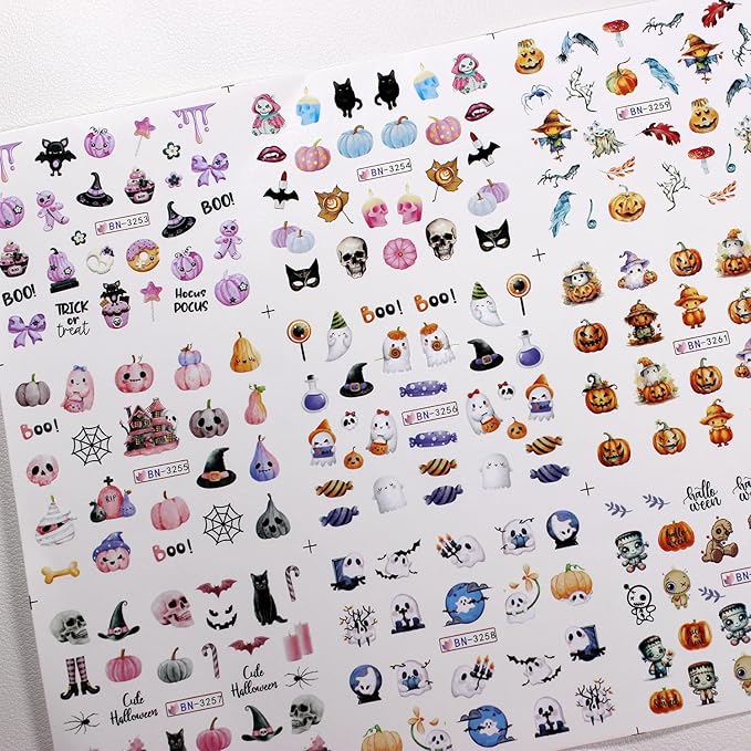 12sheet Halloween Nail Stickers Funny Pumpkin Nail Art Stickers Decals with Cute Ghost Skeleton Spider Design Nail Stickers for Nail Art Water Transfer Nails Supplies for Women Manicure Decor