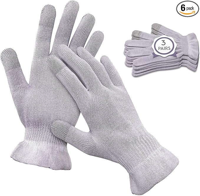 MIG4U Moisturizing Beauty Gloves Touchscreen Overnight Sleeping Glove for Women Dry Hands, Nighttime Lotion, Eczema, SPA, Cosmetic Treatment, Grey Purple 3 Pairs Size L/XL