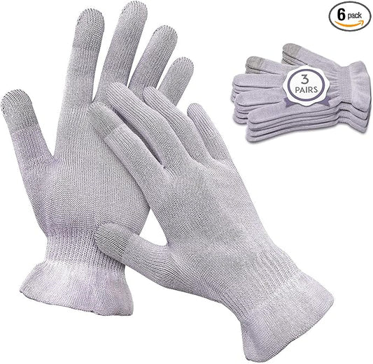 MIG4U Moisturizing Beauty Gloves Touchscreen Overnight Sleeping Glove for Women Dry Hands, Nighttime Lotion, Eczema, SPA, Cosmetic Treatment, Grey Purple 3 Pairs Size L/XL