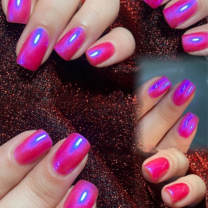 Hot Pink Nail Polish, Quick Dry Nail Lacquer, Deep Neon Pink Blue Shimmer Glitter Nail Polish, Chip-Resistant & Longwear Formula, High Shine Finish,Salon-Quality for Women 0.41 fl oz