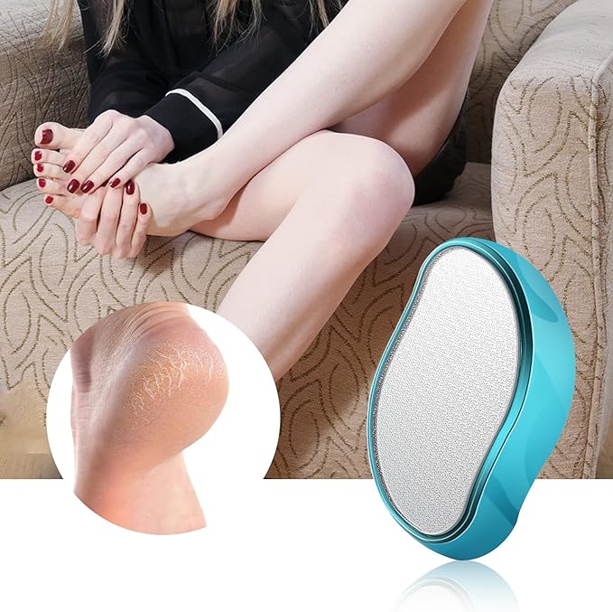 BEZOX Glass Foot File, Foot Scrubber Callus Remover for Wet and Dry Feet, Portable Handheld Sized Foot Scraper for Cracked Heel - Shinning Blue