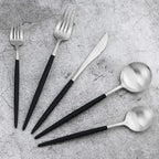 Black Handle Matte Silver Silverware Set - Image 2