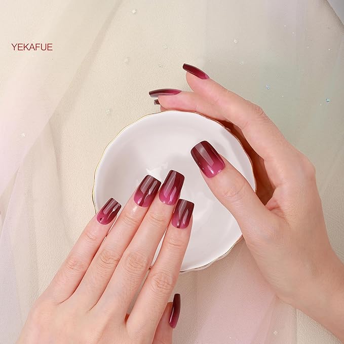 No Lamp Gel Nail Strips 22 Pcs Wraps - Gradient Red, Easy Apply Gel Nail Stickers Long Lasting, Salon-Quality, 2 Prep Pads, 1 File, 1 Wooden Stick