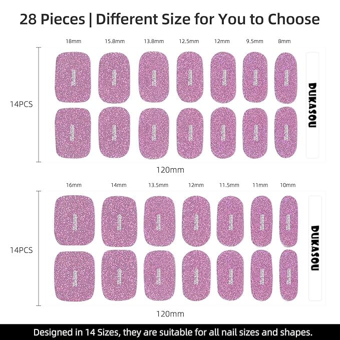 28pcs Semi Cured Gel Nail Strips (Antique Pink Glitter), Gel Nail Stickers Work with Any UV Lamps, Long Lasting Nails Wraps for Women