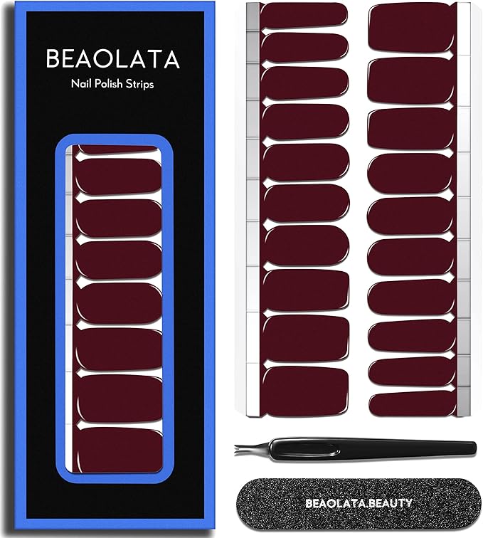 Nail Polish Strips Long Lasting, 20Pcs Wraps, Easy Apply& Remove Salon Quality Gel Nail Stickers (Vineyard Dar Red)
