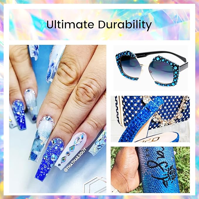 Novani Rhinestones 3000Pcs Flatback Crystal Round Loose Gemstones Glass Rhinestones for Crafts Makeup Nail Art Clothes Shoes DIY Decorations(SS6, 1.9-2.0mm,Capri Blue)