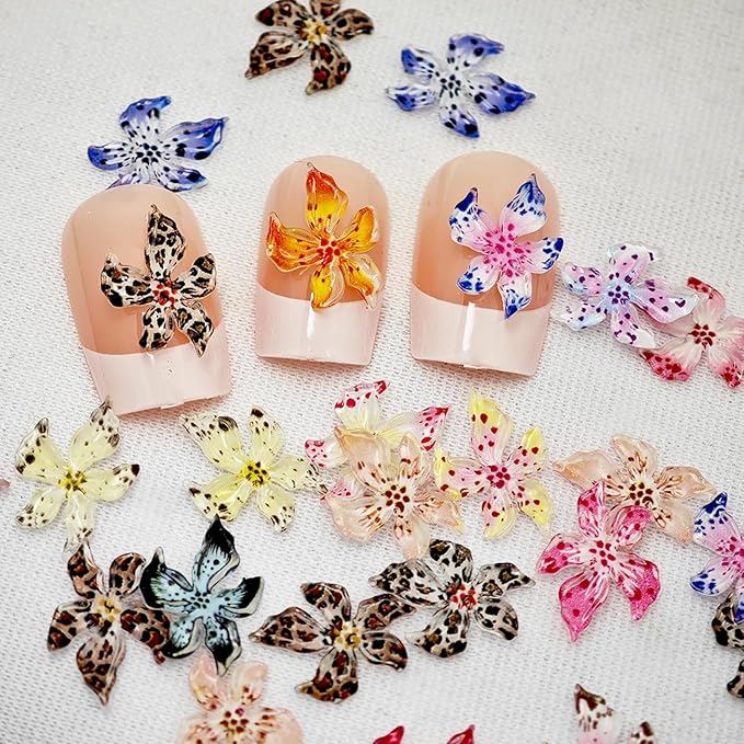 3D Hawaii Flowers for Nails,Spring Hibiscus Floral Nail Art Charms Lily Flowers for Nail Rhinestones Craft Multi-Color Petal Relief Flower Charms for Summer Acrylic Nail Jewelry Manicure Accessories