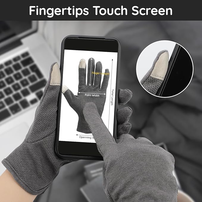 Segbeauty 6 Pairs Cotton Gloves Touchscreen, Hand Moisturizing Gloves Overnight for Women, Finger Touch Screen Moisturizer Gloves for Dry Hand, Non-Slip Cotton Work Gloves Lotion Gloves Gray