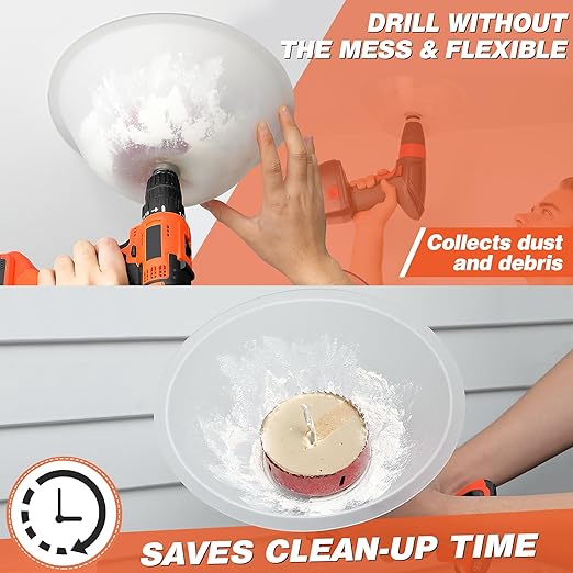 1 Pack Drill Dust Bowl & Hole Saw Dust Bowl for Drilling, Installing Recessed Lights and Works with All Hole Saws, Silicone Transparent Drill Sawdust Collector, Adds Bearings for Durability