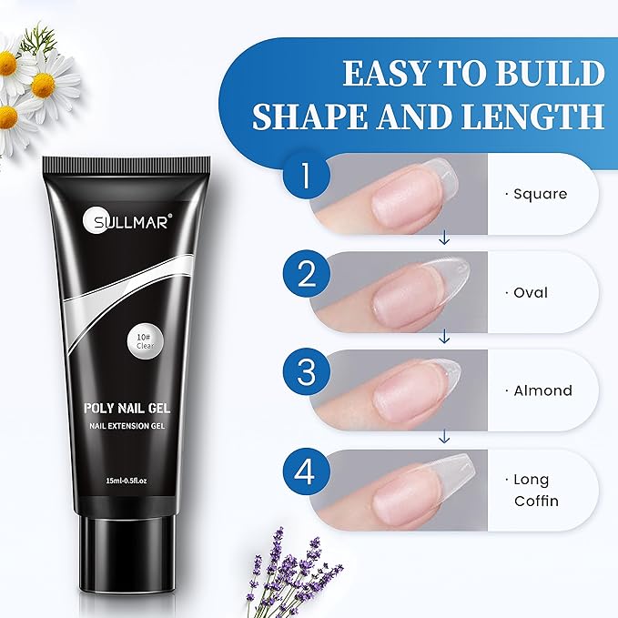 Poly Nail Gel Kit 15ml/0.5fl.oz Clear and Nude Poly Nail Gel Colors with Slip Solution Nail Dryer for Beginner(Clear&Nude)