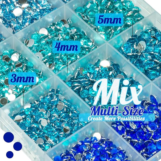 Resin Rhinestones Bulk for Crafting 3mm 4mm 5mm 4 Color Flatback Crystal Stones Non-Hotfix Light Blue Aquamarine Royal Blue Resin Gems Diamonds for Nails Eyes Face Makeup Crafts DIY Tumblers
