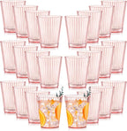 24 PCS Plastic Ribbed Drinking Glasses Pink 10oz Vintage Ripple Stemless Wine by SHIQIKEJIPTY
