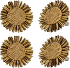 Raffia Sunflower Napkin Rings Set of 4, Braided Daisy Floral Napkin Ring Holders by wonlex