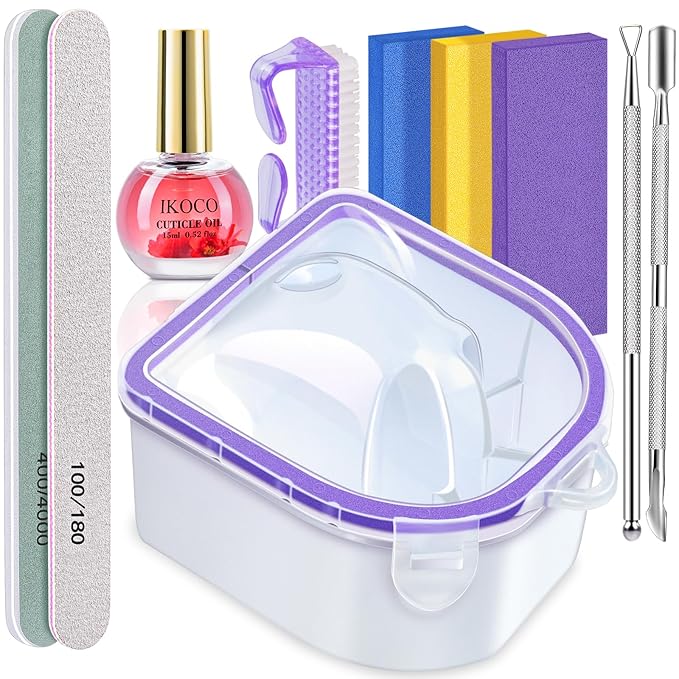 Nail Soaking Bowl, IKOCO Gel Nail Polish Remover Kit with Manicure Bowl, Cuticle Oil, Easily Soak off Dip Powder Remover for Salon-Quality Results at Home, Purple