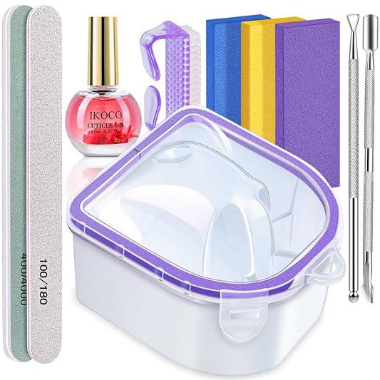 Nail Soaking Bowl, IKOCO Gel Nail Polish Remover Kit with Manicure Bowl, Cuticle Oil, Easily Soak off Dip Powder Remover for Salon-Quality Results at Home, Purple