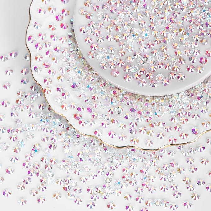 10000PCS Transparent AB Rhinestones Bulk, Flat Back Crystal Glass Stone Round Gems,SS10, 2.7-2.9mm