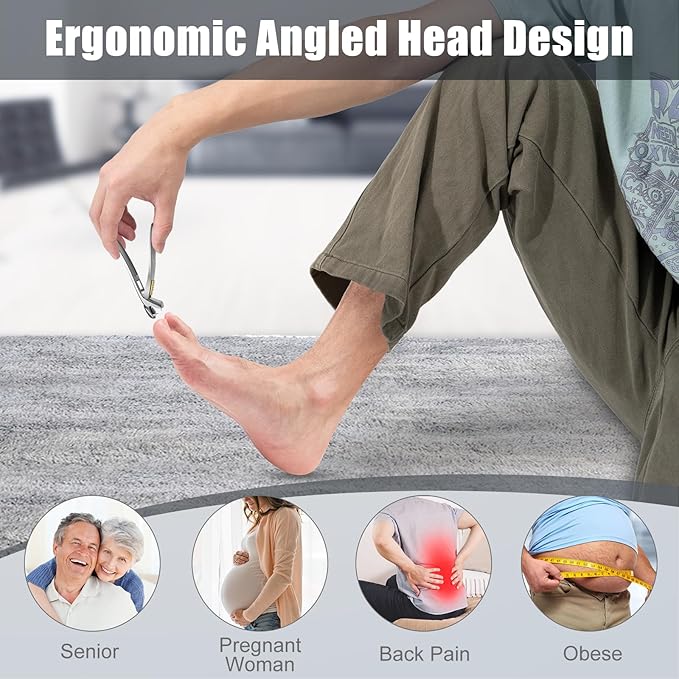 Nail Clippers for Seniors Thick Toenails, Professional Fingernail Toenail Clippers with Catcher, Sharp Wide Opening and Long Handle Nail Cutter Set for Men Women, Silver