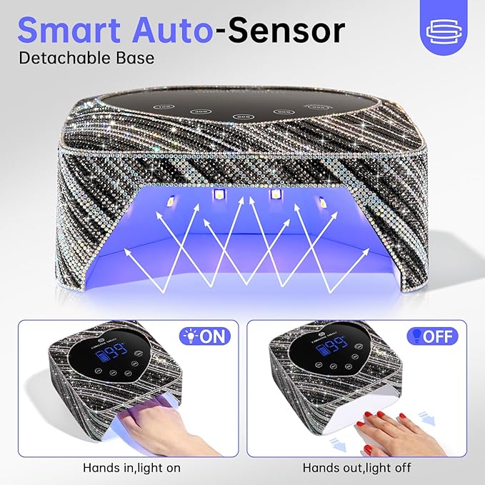 UV LED Nail Lamp 72W Rechargeable Sparkly Nail Dryer Gel Polish Light with 5 Timer Setting Professional Quick Dry Curing Lamp with Display Auto Sensor for Salon & Home