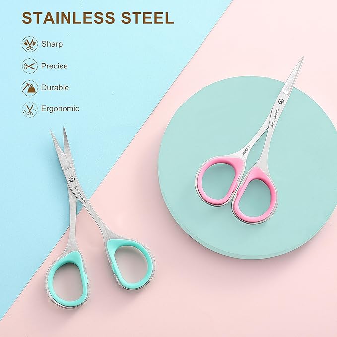 PAFASON Stainless Steel Curved and Straight Nail Cuticle Manicure Scissor Set Multi-Purpose Pedicure Beauty Grooming Tool for Nail, Dry Skin