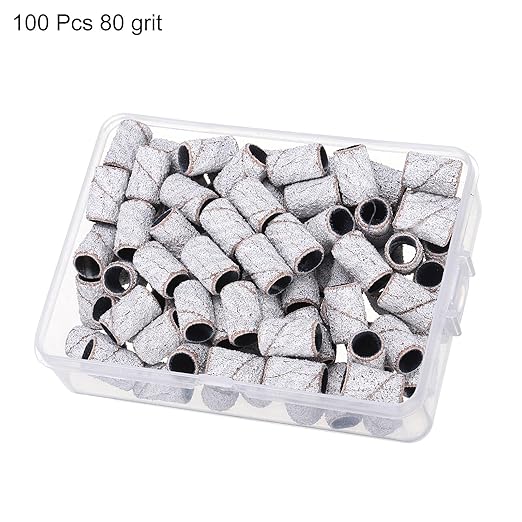 HARFINGTON 100pcs Small Sanding Bands 80 Grit for Nail Drill Bits Mini Sanding Band for Nails Gel Manicures White