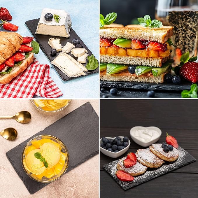 10 Pack 10 x 4.72 Inch Slate Cheese Boards, Black Rectangle Slate Charcuterie Boards, Natural Charcuterie Stone Plates for Parties, Gifts, and Special Events, Cheese, Sushi, Food.