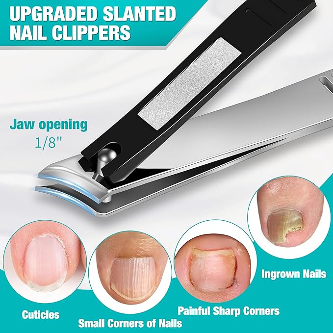Nail Clippers Kit for Seniors – 6 in 1 Toenail & Fingernail Clippers Set for Thick Nails – Heavy Duty Wide Jaw Nail Cutter for Men & Women – Nail Grooming for Parents & Loved Ones