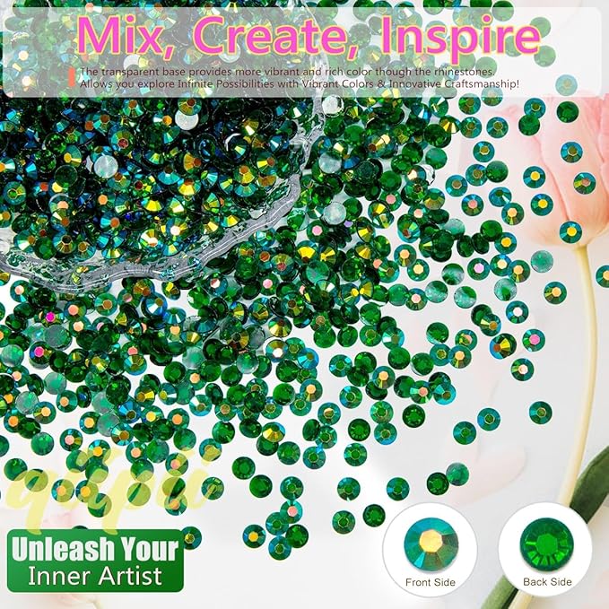 Transparent Green AB Jelly Resin Rhinestones for Crafting 3mm 4mm 5mm 6mm Flatback Stones Aquamarine Peacok AB Gems Diamonds Charms for Nails Eyes Face Makeup Tumblers Bottles DIY Crafts Shoes