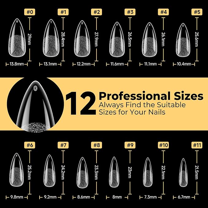 UNA GELLA Halloween Stiletto Gel Nail Tips 600Pcs, Medium Stiletto Press on Nails Almond Shape Pre Etched Full Cover Soft Gel Nails Tips for Nail Extensions Art DIY Salon 12 Sizes at Home