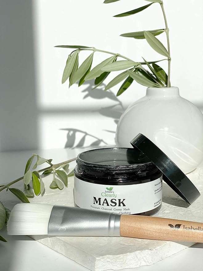 Isabella's Clearly MASK, Deep Pore Cleansing Charcoal Face Mask with Anti Ageing Hyaluronic Acid | Natural Skin Care for Wrinkles, Blackheads, Large Pores, Acne | Includes Applicator Brush