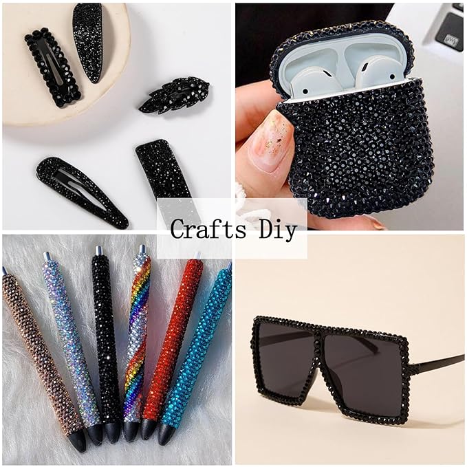 Nail Art Rhinestones with Glue Gel Flatback Nail Charms Luxurious Supplies Accessories Champagne Nails Gems Jewelry for Women Nails DIY Design Decoration,Black