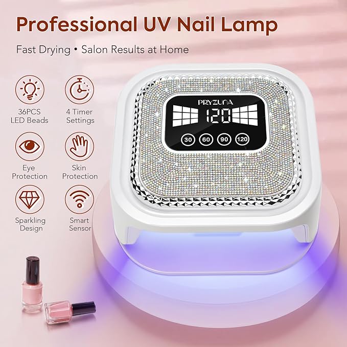 UV LED Nail Lamp for Gel Polish with 36 LED Beads & 4 Timer Settings, UV Light for Gel Nails, Professional Fast Curing Nail Dryer with LCD Touch Display, Auto Sensor (Sparkly Diamond White)