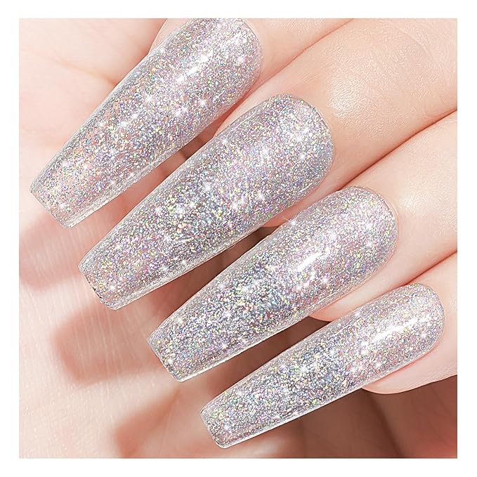 Glitter Nail Polish, 12ML Shimmer Holographic Reflective Nail Polish Air Fast Drying Sparkly Iridescent nail polish Varnish Nail Lacquer Transparent Natural Nail Art for Beginner-1PC