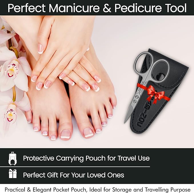 Curved Nail Scissors for Women & Men – German Quality Stainless Steel – Small Manicure Pedicure Scissors for Fingernail, Toe Nail, Eyebrows & Mustache