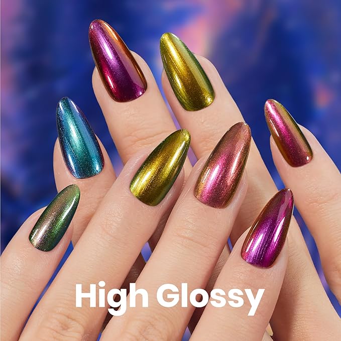 Beetles Chrome Nail Polish Set - Chameleon Holographic Ember 6 Colors Quick Fast Dry Metallic Nail Polish Long Lasting DIY Fingernail Art Home Salon Christmas Gifts for Girls Women