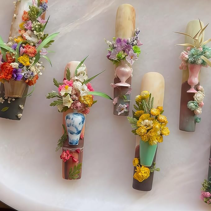 3D Vase Nail Art Molds Flower Design, Silicone Nails Tool Y2k Decoration