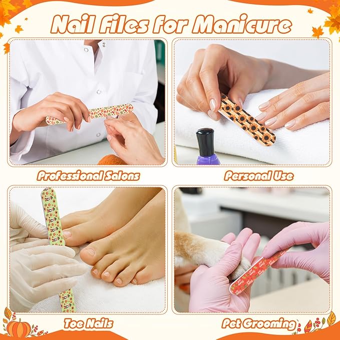100 Pcs Thanksgiving Nail Files Gift Bulk for Women Fall Nail Files 7 Inch Large 180 Grit Double Sided Emery Boards for Natural Nails Fall Harvest Manicure Tools for Adults Party Supplies