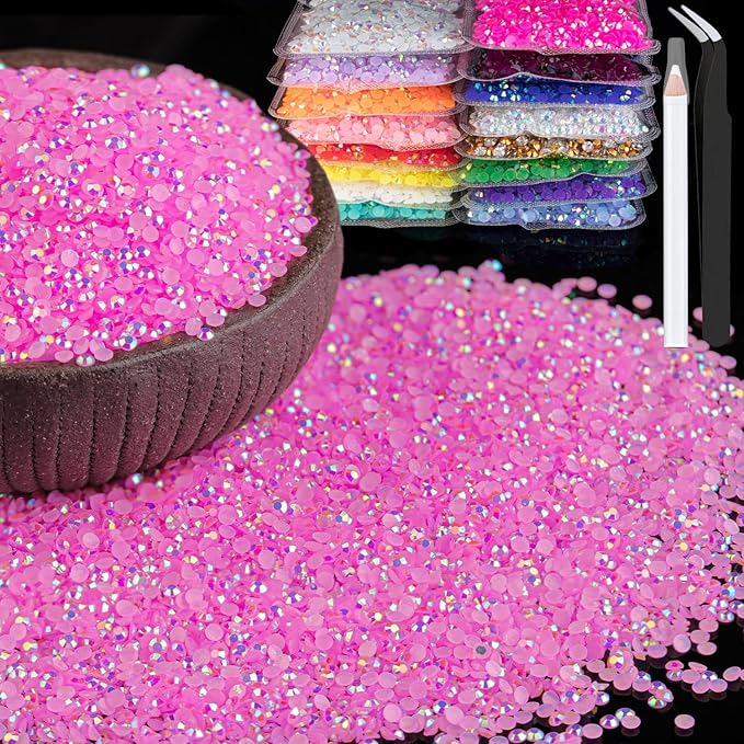15000pcs 2mm Resin Rhinestones Bulk, Pink AB Flatback Round Jelly Rhinestones Bedazzling Non Hotfix Crystal Gems Large Quantity Wholesale for DIY Crafts Clothes Bottles Tumblers Face Makeup Manicure