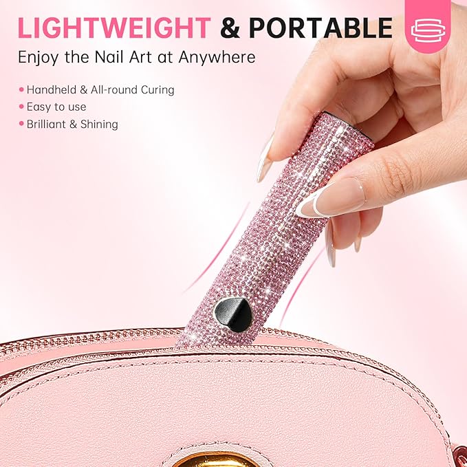 UV Light for Gel Nails, Handheld UV Nail Lamp, Portable LED Nail Lamp, Mini Nail Dryer, USB Nail Light for Fast Curing, Pink