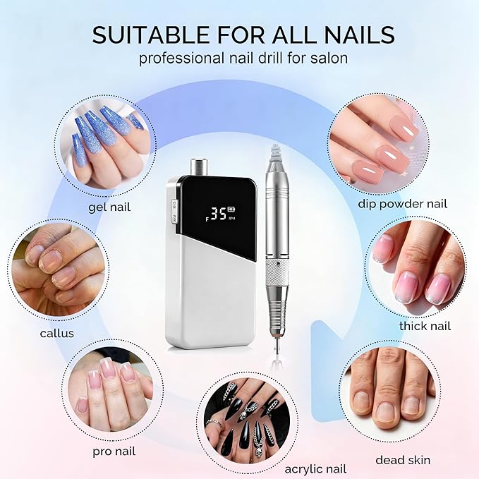 Electric Nail Drill Machine,Rechargeable 35000 RPM Nail Drill Portable E-File ,Nail FileTool for Women,Electric Acrylic Nail Tools ,Polishing,Nail Removing