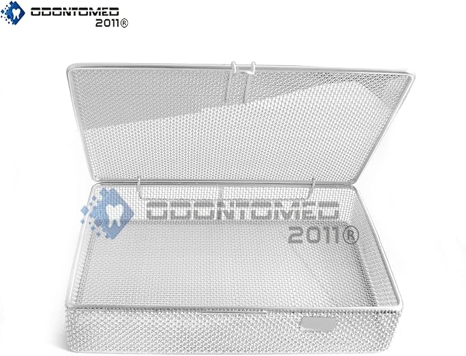 OdontoMed2011 Instrument Tray and Mesh Perforated Baskets Sterilization Tray 9" X 6.25" X 1.5" with Lid Stainless Steel, OD2011-DN-313